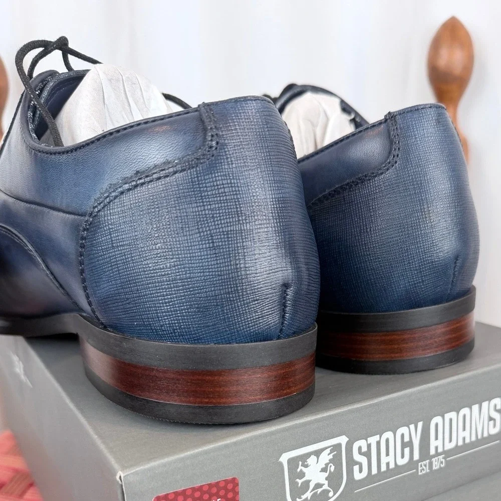 Stacy Adams Kallum 25568 Mens 10M Navy Cap Toe Oxford Dress Shoes New Box